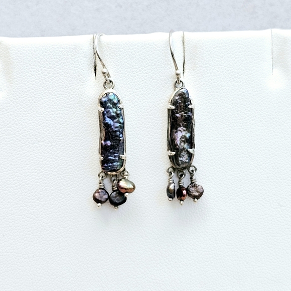 Peacock Stick Natural Pearls Dangle Earrings 925 - Picture 10 of 15